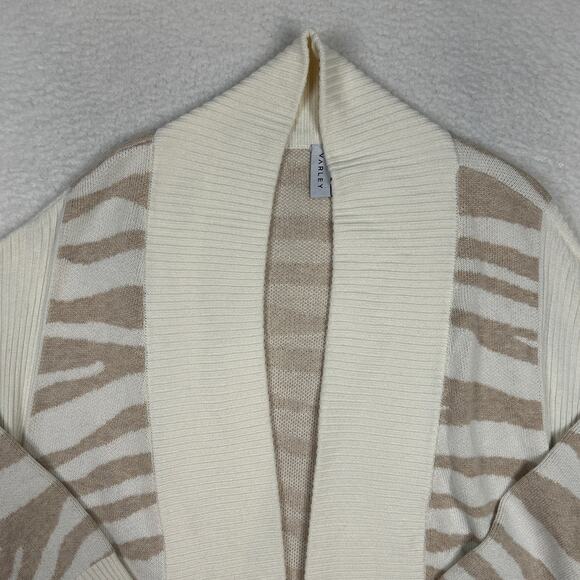 Varley Womens Size M Camrose Cardigan Sweater Zebra Print Merino Wool Tofu Ivory - Picture 2 of 8